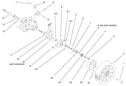 Gearcase And Wheel Assembly Diagram and Parts List for 11003 200000001 - 200999999 Lawn Boy Lawn Mower